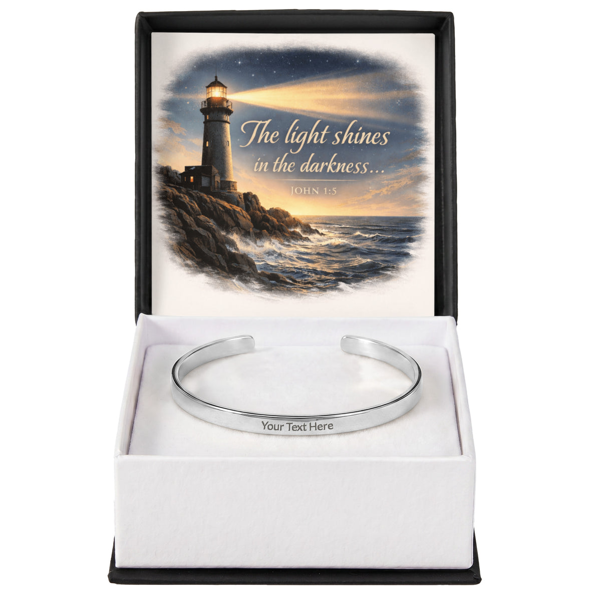 Cuff Bracelet - Engraved " The light shines " or your info