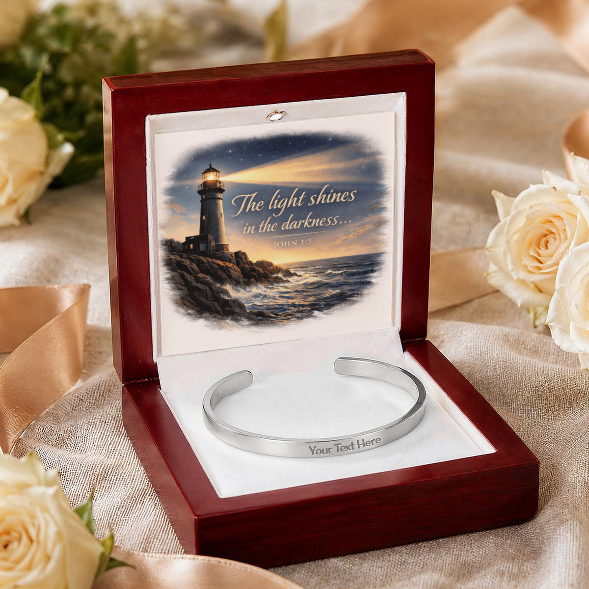 Cuff Bracelet - Engraved " The light shines " or your info