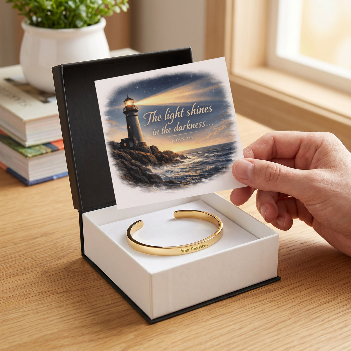 Cuff Bracelet - Engraved " The light shines " or your info