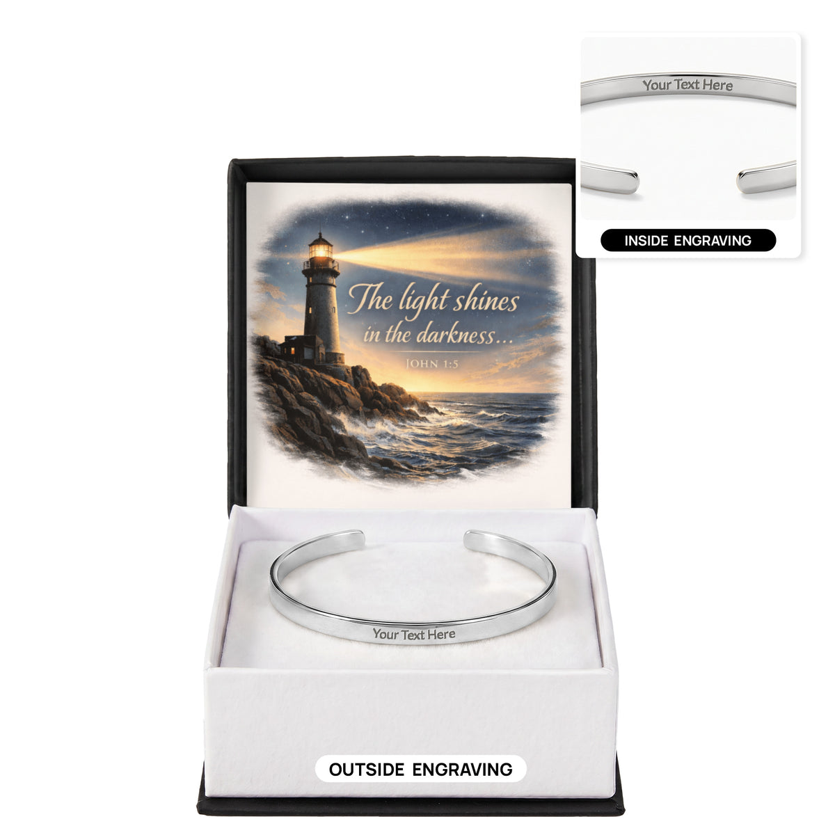 Cuff Bracelet - Engraved " The light shines " or your info