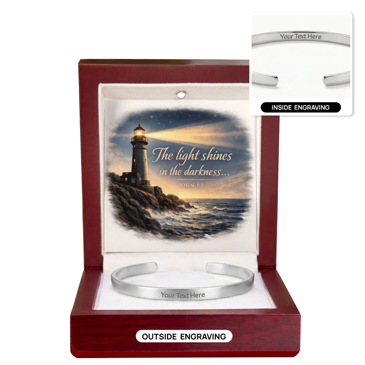 Cuff Bracelet - Engraved " The light shines " or your info