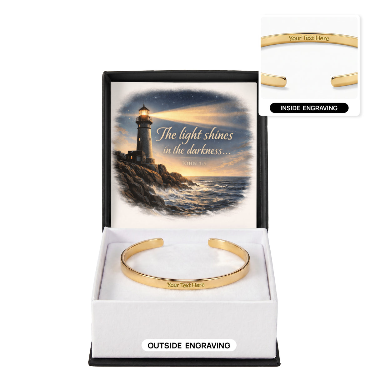 Cuff Bracelet - Engraved " The light shines " or your info