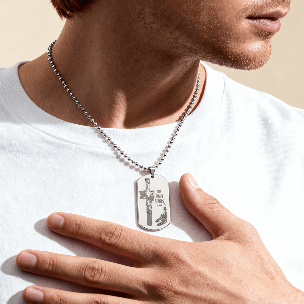 Dog Tag Necklace - Engraved light cross