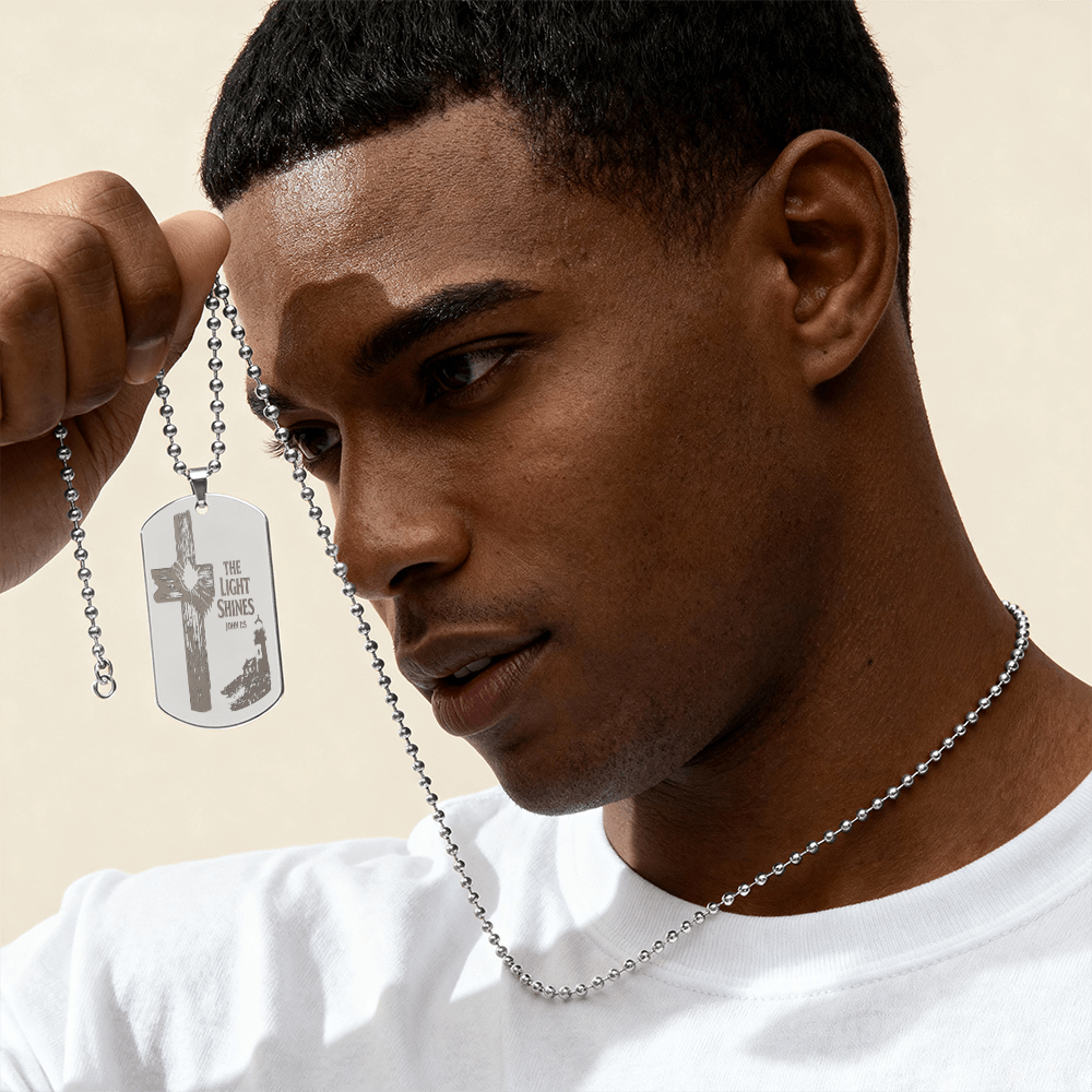 Dog Tag Necklace - Engraved light cross