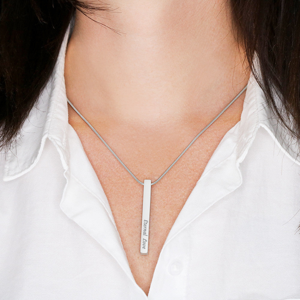 Custom Engraved 4-Sided Stick Necklace " The Light shines" John 1:5