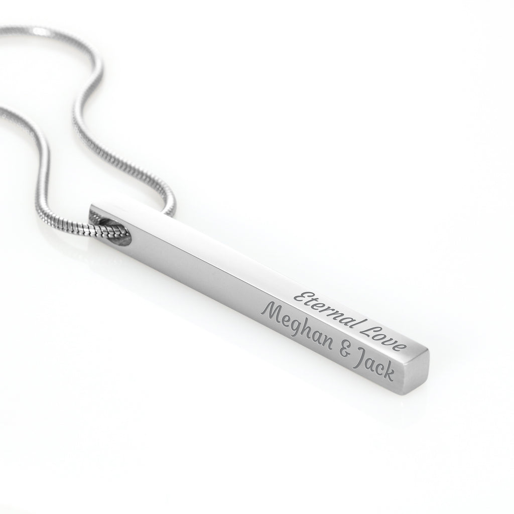 Custom Engraved 4-Sided Stick Necklace " The Light shines" John 1:5