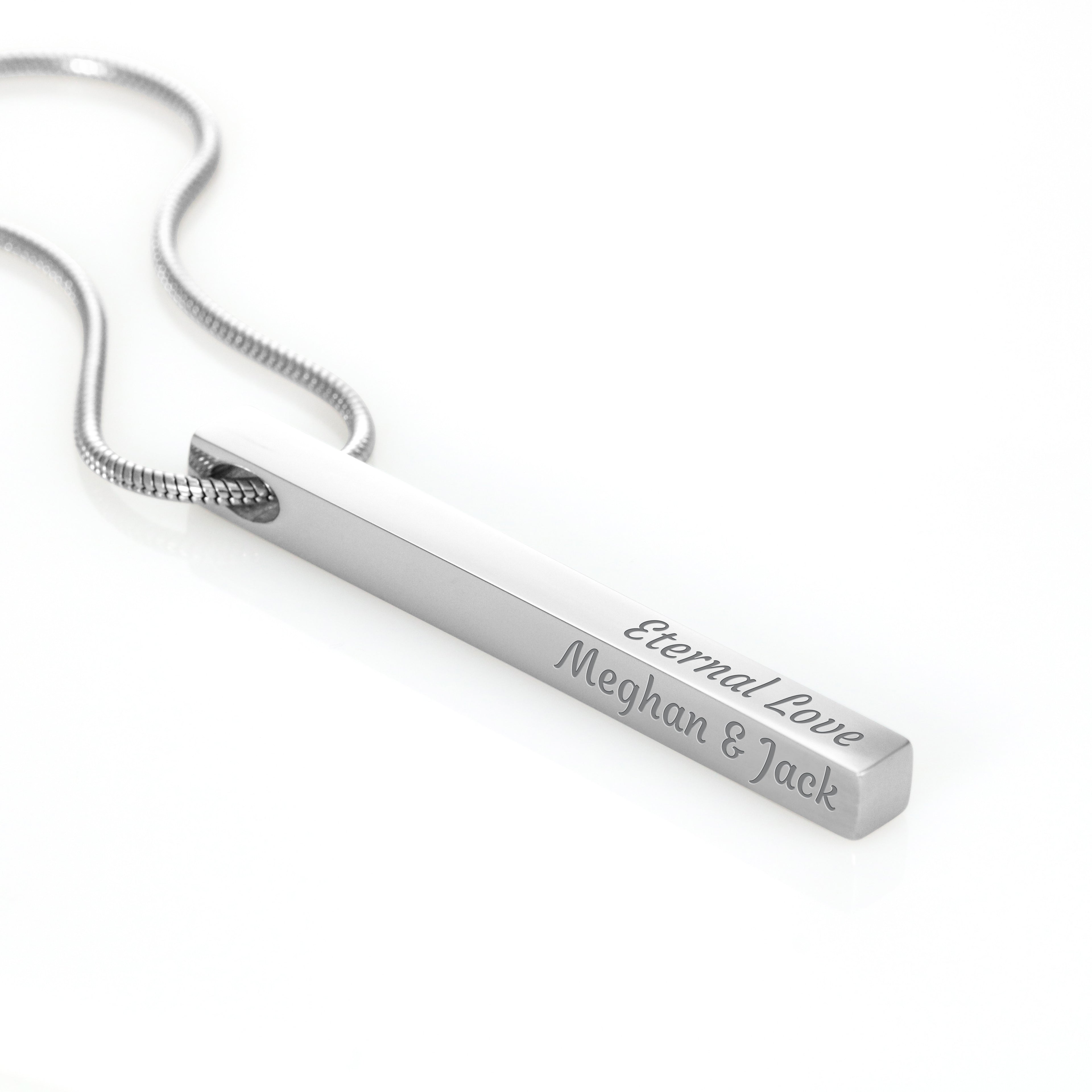 Custom Engraved 4-Sided Stick Necklace " The Light shines" John 1:5
