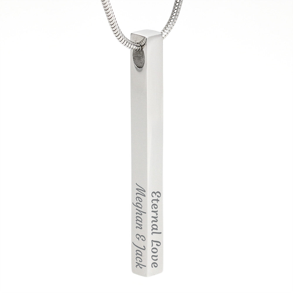 Custom Engraved 4-Sided Stick Necklace " The Light shines" John 1:5