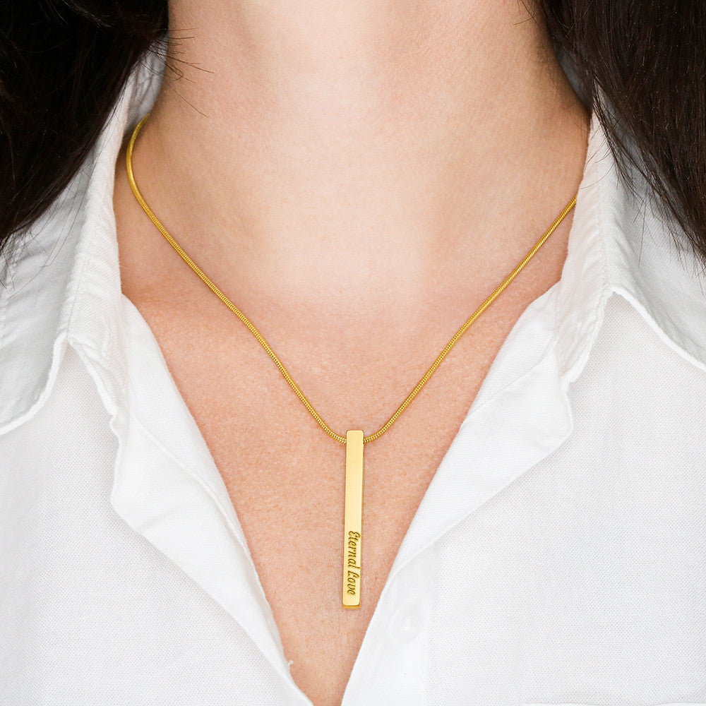 Custom Engraved 4-Sided Stick Necklace " The Light shines" John 1:5