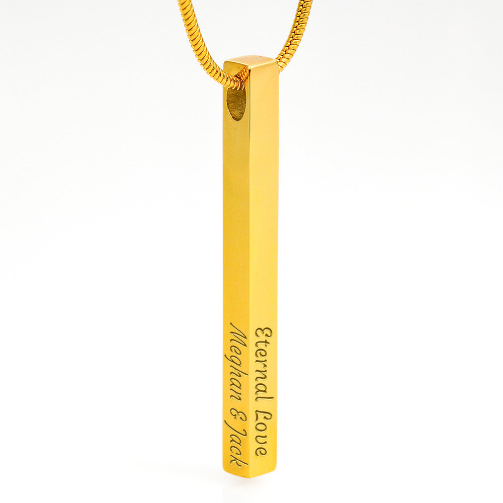 Custom Engraved 4-Sided Stick Necklace " The Light shines" John 1:5